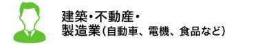 建築・不動産・製造業（自動車、 電機、 食品など）